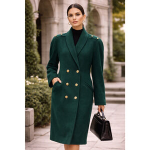VTG 90s J. Gallery Womens Size 12 Green Wool Double-Breasted Coat Classic Chic
